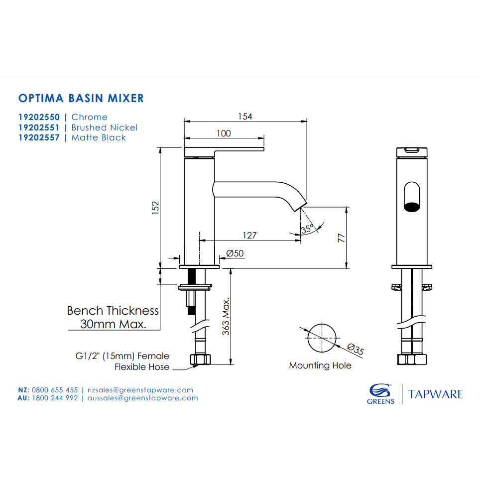 Greens Optima Basin Mixer Brushed Nickel - Burdens Plumbing