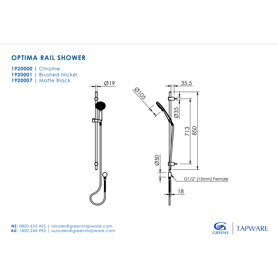 Greens Optima Rail Shower Matte Black - Burdens Plumbing