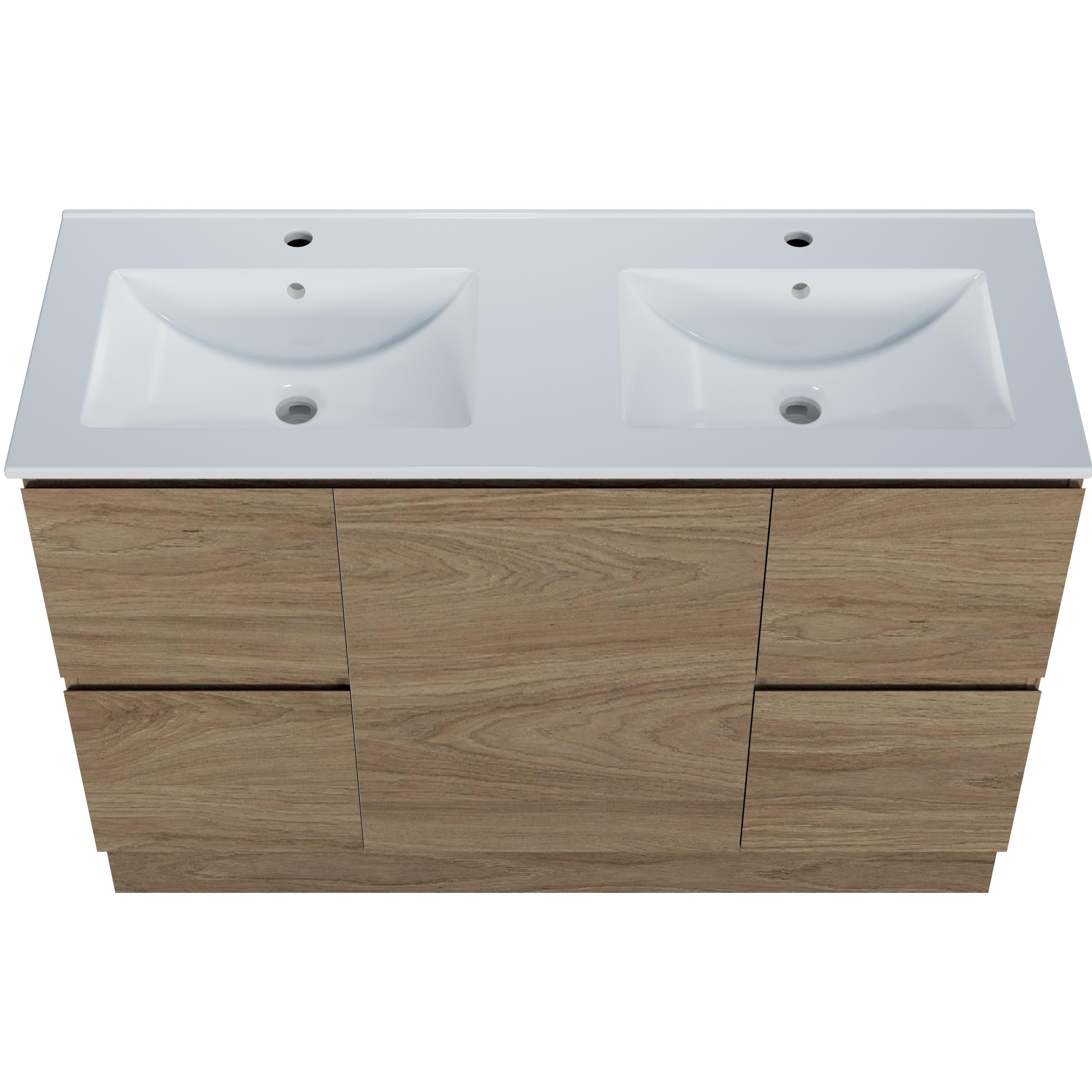 Harmony Double Drawer Vanity 1200mm, Centre Bowl Alpha Top, Floor Standing - Burdens Plumbing