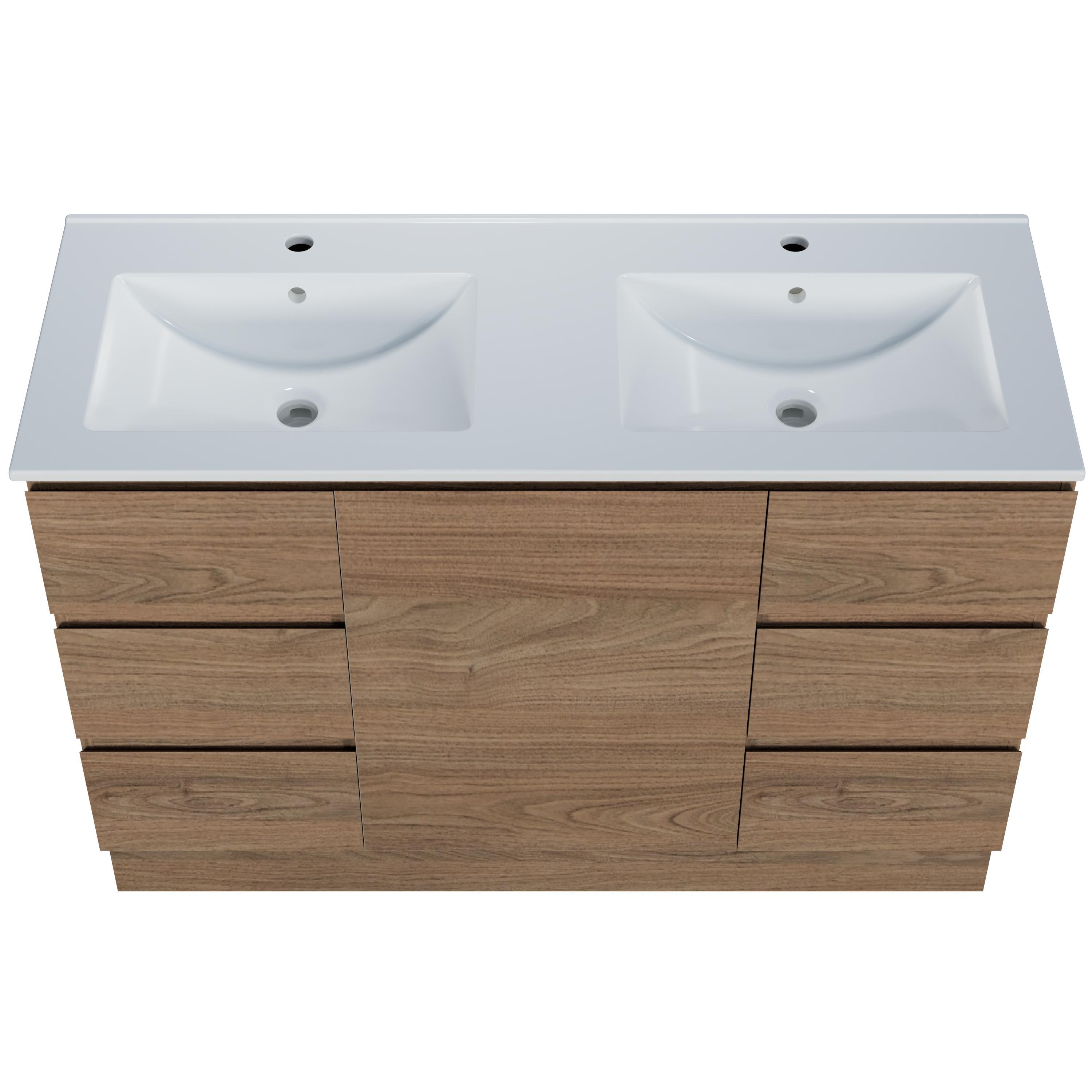Harmony Six Drawer Vanity 1200mm, Centre Bowl Alpha Top, Floor Standing - Burdens Plumbing