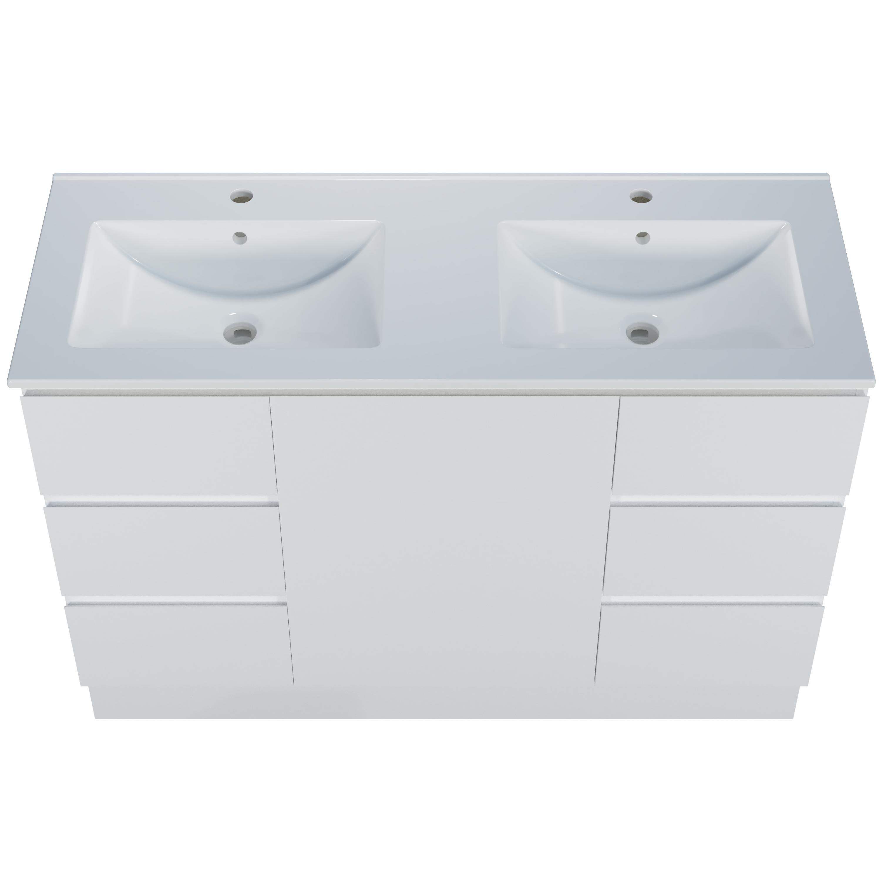 Harmony Six Drawer Vanity 1200mm, Centre Bowl Alpha Top, Floor Standing - Burdens Plumbing