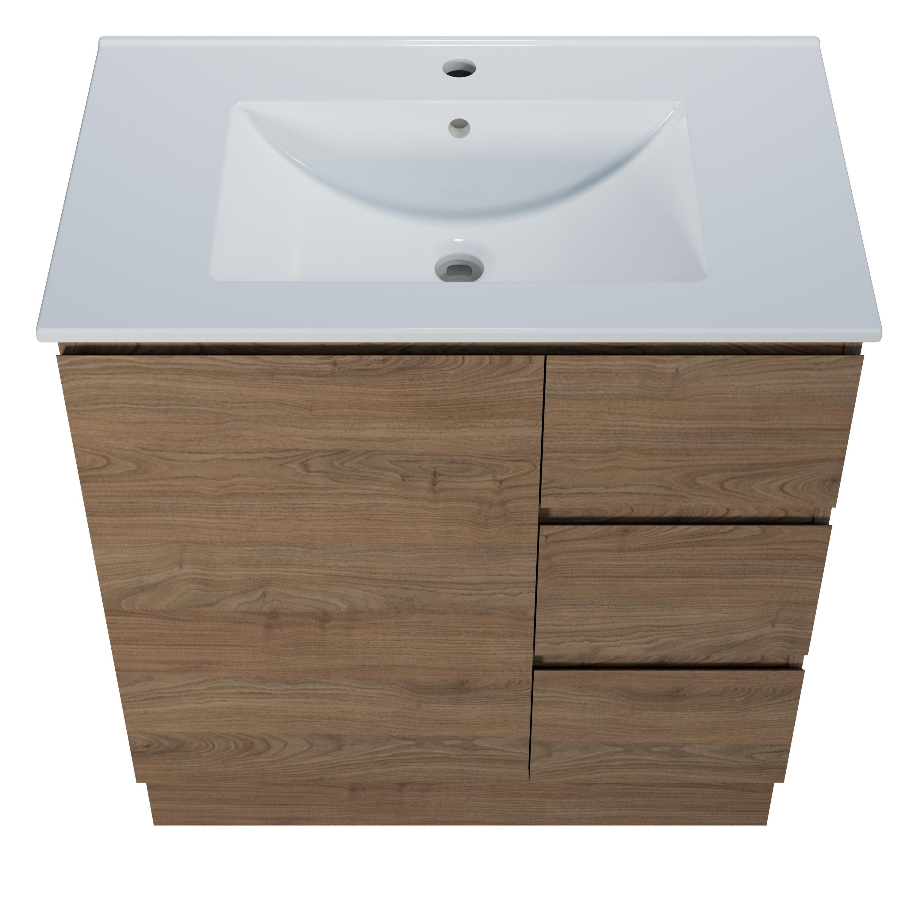 Harmony Three Drawer Vanity 750mm, Centre Bowl Alpha Top, Floor Standing - Burdens Plumbing