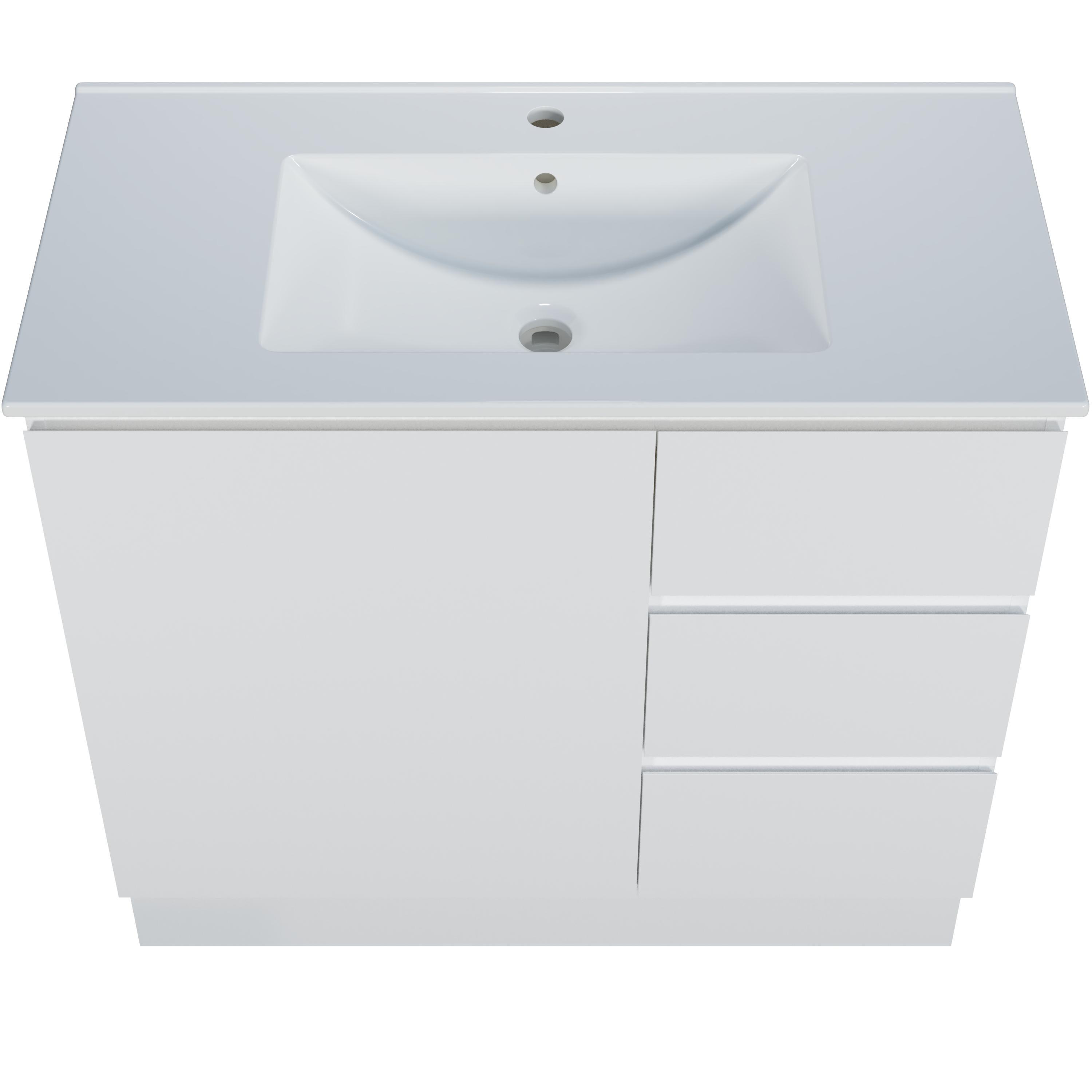 Harmony Three Drawer Vanity 900mm, Centre Bowl Alpha Top, Floor Standing - Burdens Plumbing