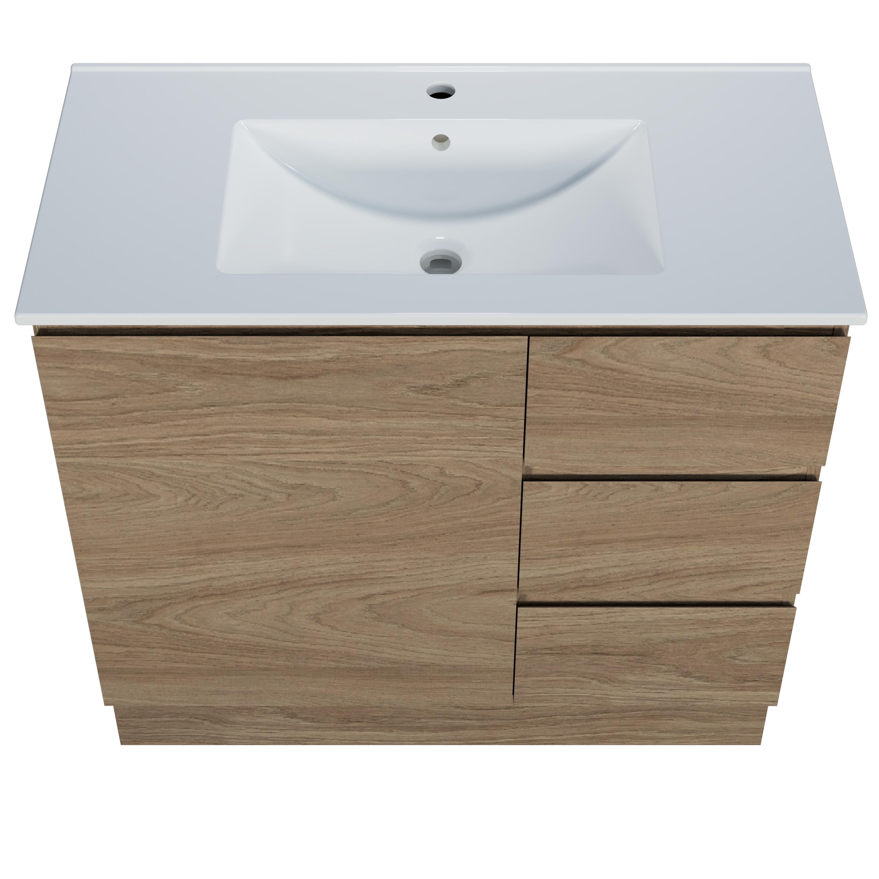 Harmony Three Drawer Vanity 900mm, Centre Bowl Alpha Top, Floor Standing - Burdens Plumbing