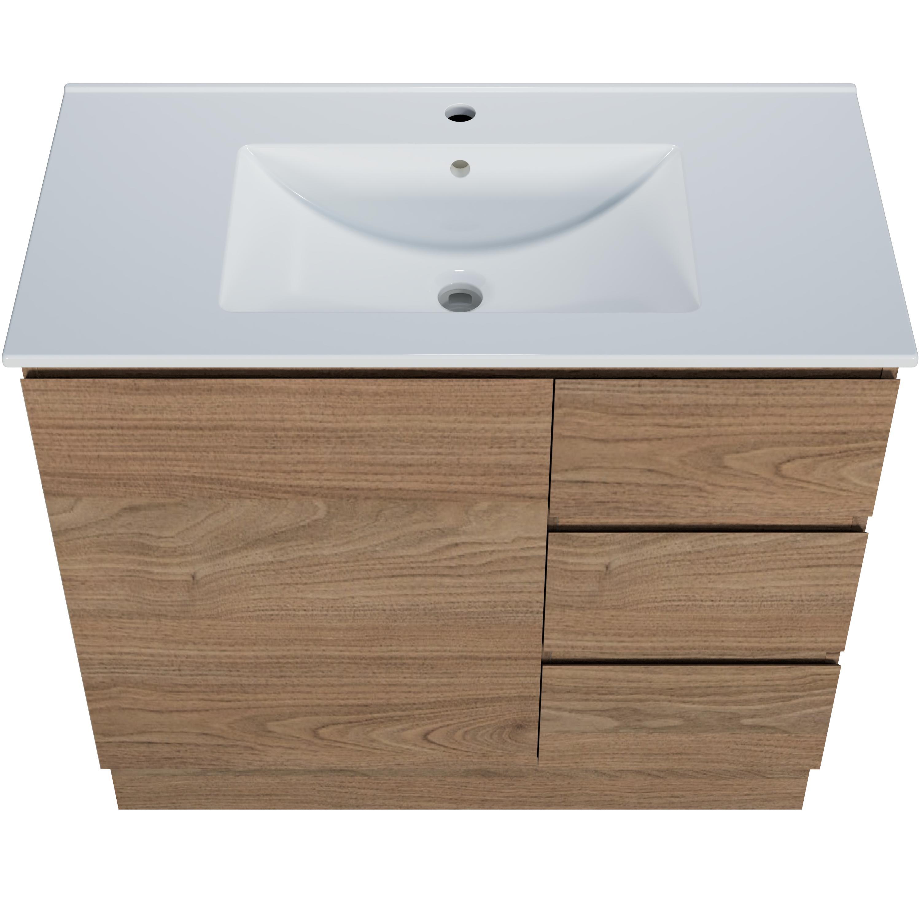 Harmony Three Drawer Vanity 900mm, Centre Bowl Alpha Top, Floor Standing - Burdens Plumbing