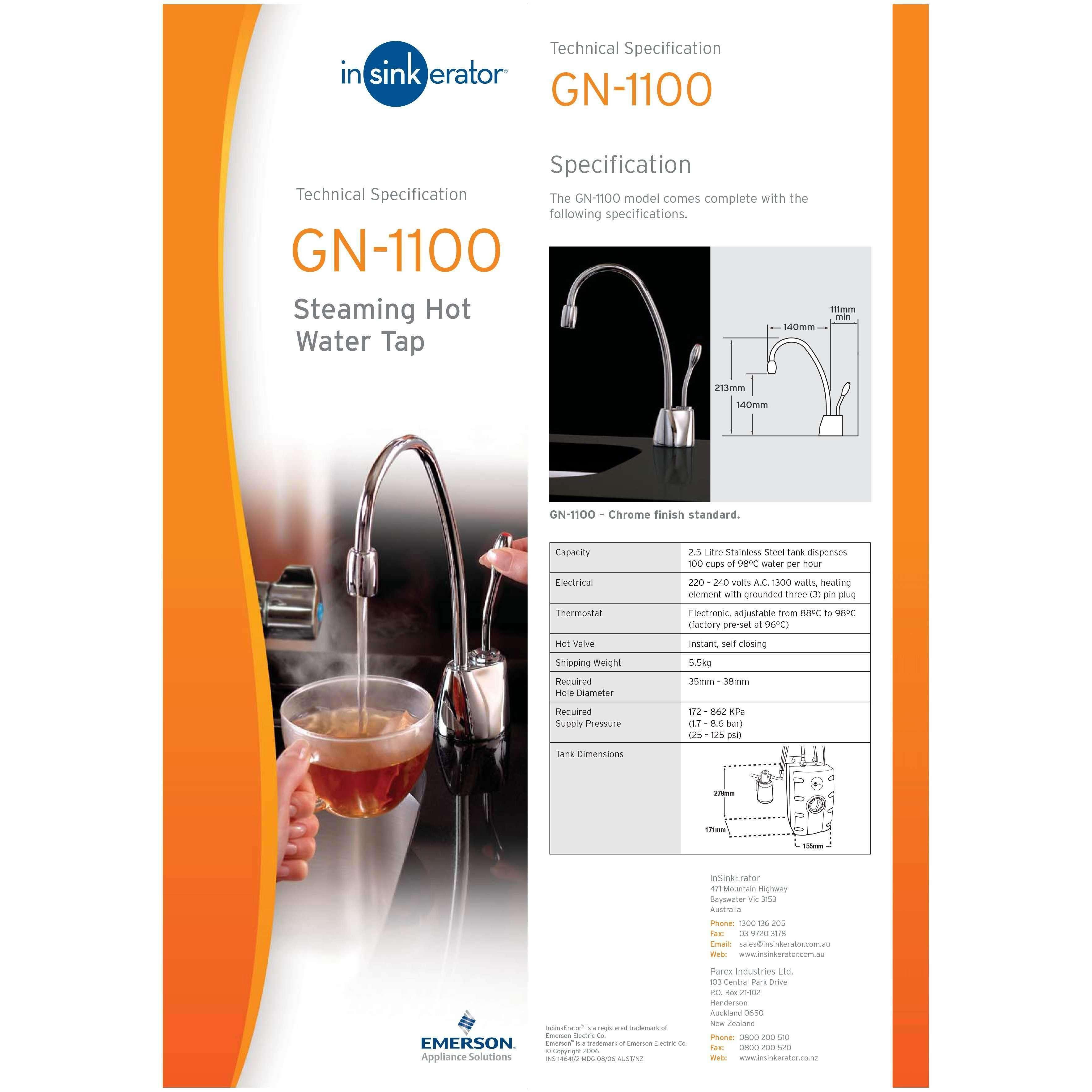 In-Sink-Erator Steaming Hot Filtered Water Tap Chrome Gn1100 200 - Burdens Plumbing