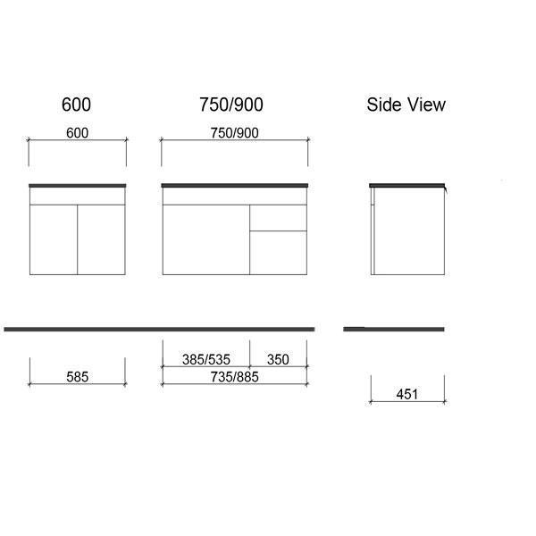 INDIANA VANITY 750MM ALPHA CERAMIC TOP WALL HUNG(TIMBERLN P#:I75AW) - Burdens Plumbing