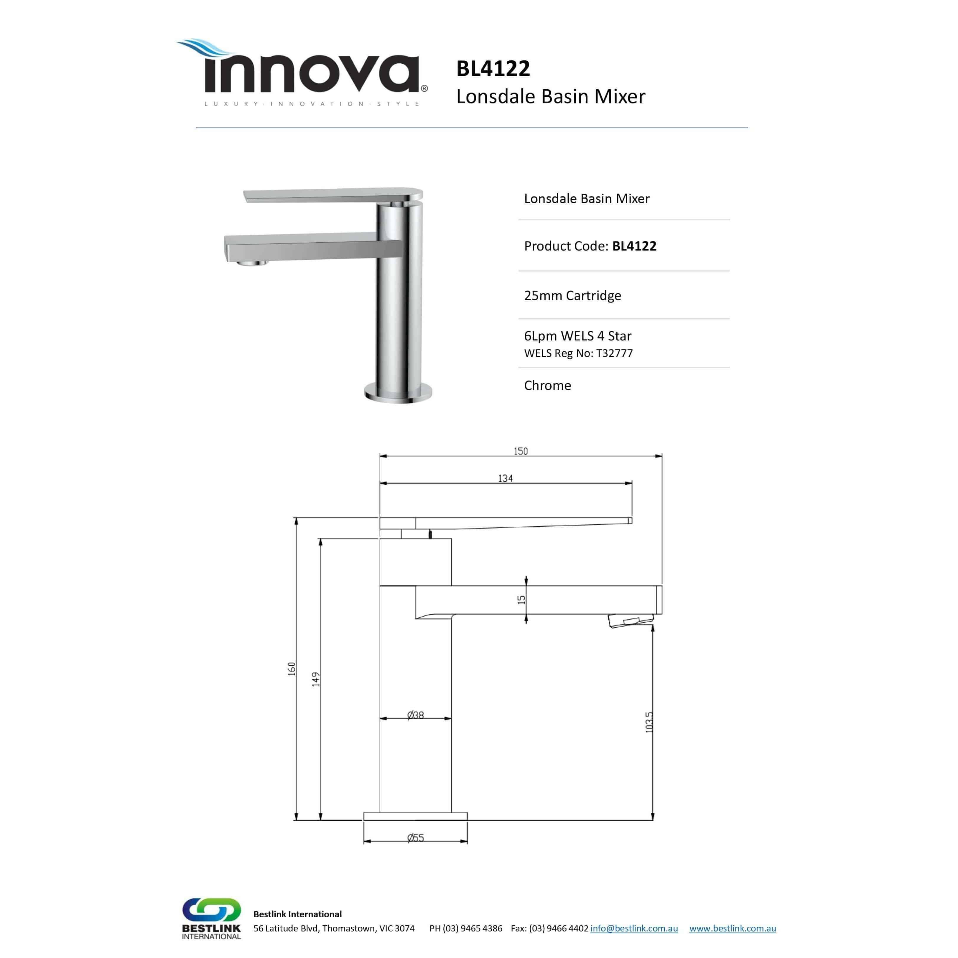 Innova Lonsdale Basin Mixer - Burdens Plumbing