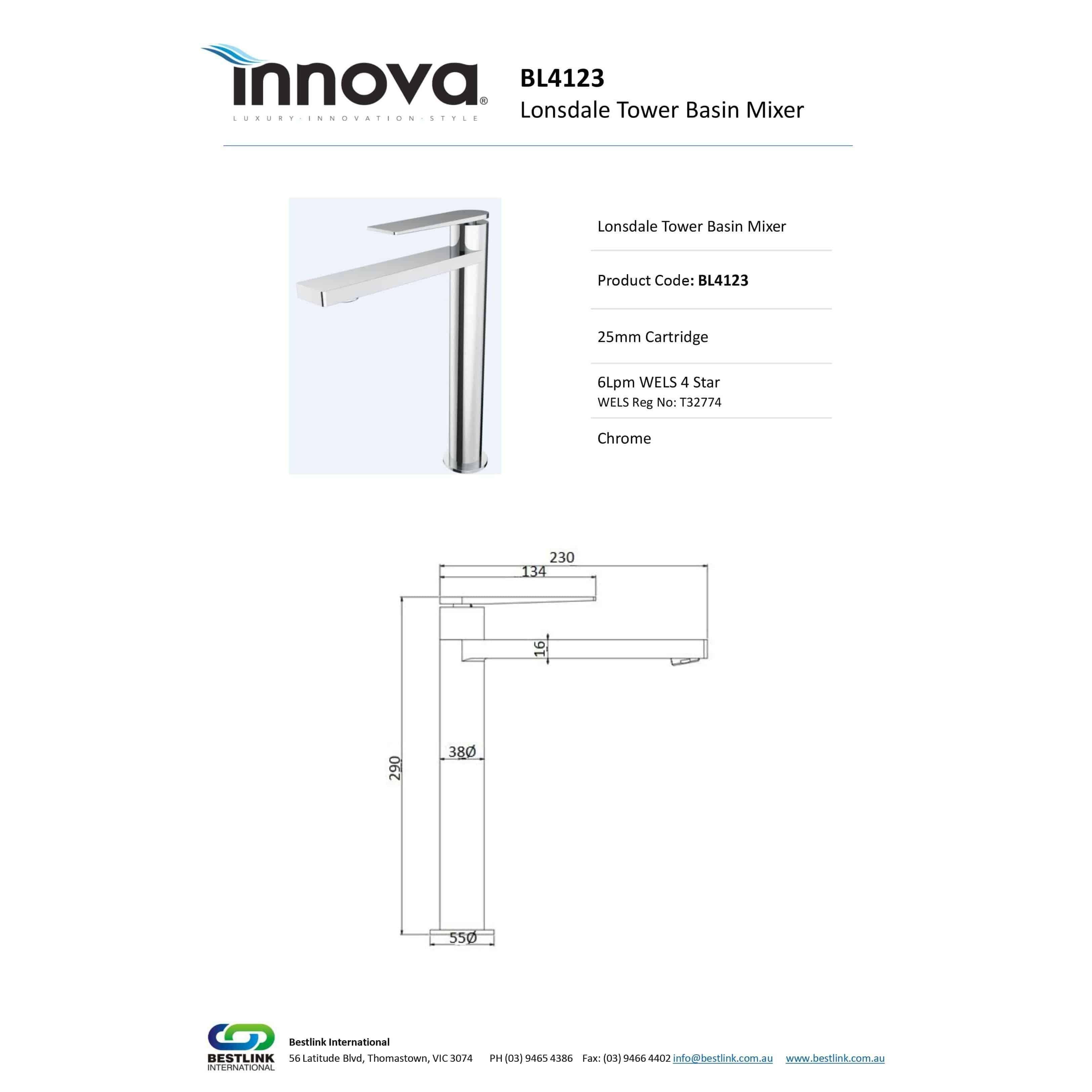 Innova Lonsdale Tower Basin Mixer - Burdens Plumbing