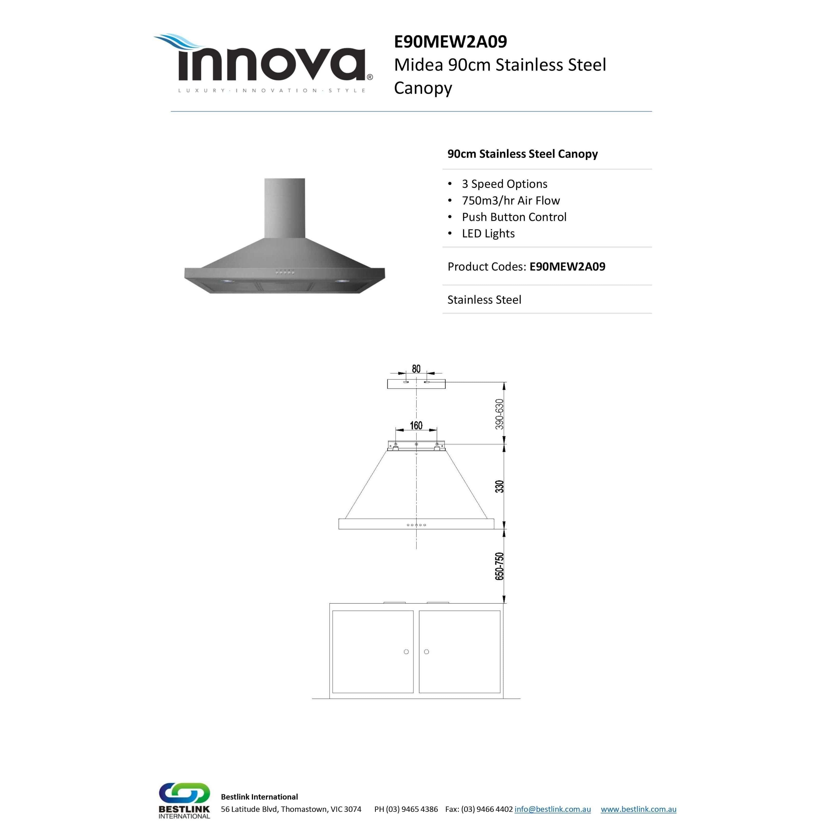 Innova Midea 90Cm Canopy Ranghood - Burdens Plumbing