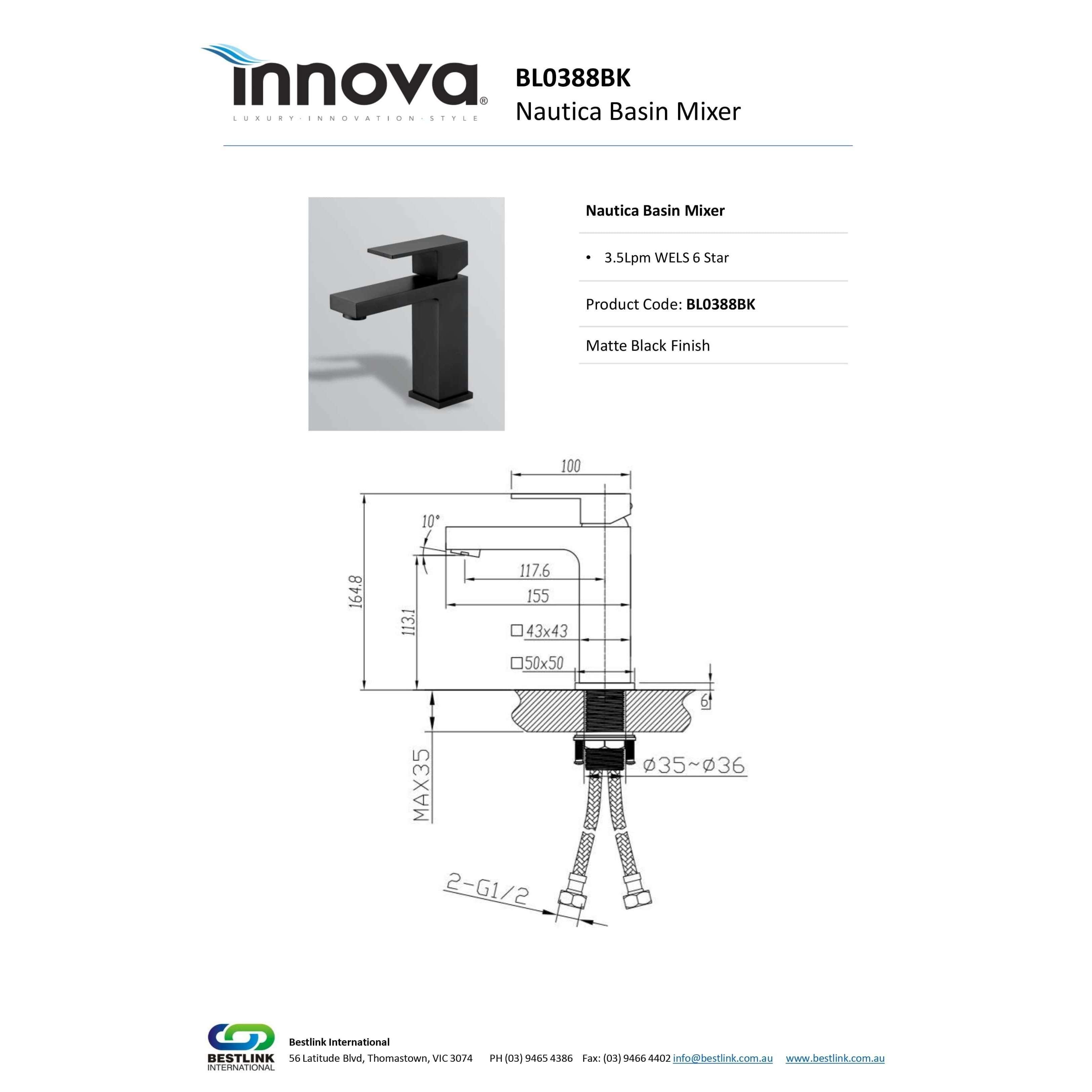 Innova Nautica Matte Black Basin Mixer - Burdens Plumbing