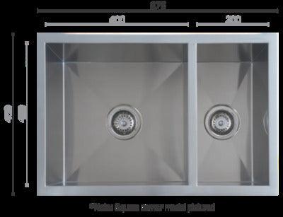 Interchange Uptown 250 1 & 1/2 Double Bowl Sink 674 X 450 X 250 Utr1.5 Radius Corner - Burdens Plumbing