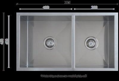 Interchange Uptown 250 1 & 3/4 Double Bowl Sink 775 X 450 X 250 Utr175 Radius Corner - Burdens Plumbing