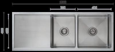 Interchange Uptown 250 1 & 3/4 Double Bowl Sink & Drainer 1200X450X250 Radius Corner Utr5 - Burdens Plumbing