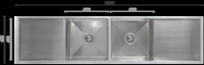 Interchange Uptown 250 Double Bowl Sink & Double Drainer 1725 X 450 X 250 Radius Corner Utr8 - Burdens Plumbing