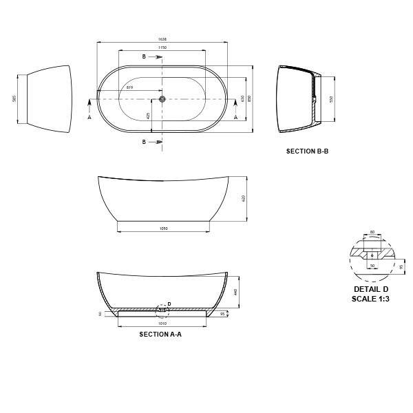 KASKADE IMPRO CAST STONE FREESTANDING BATH MATT WHITE - Burdens Plumbing
