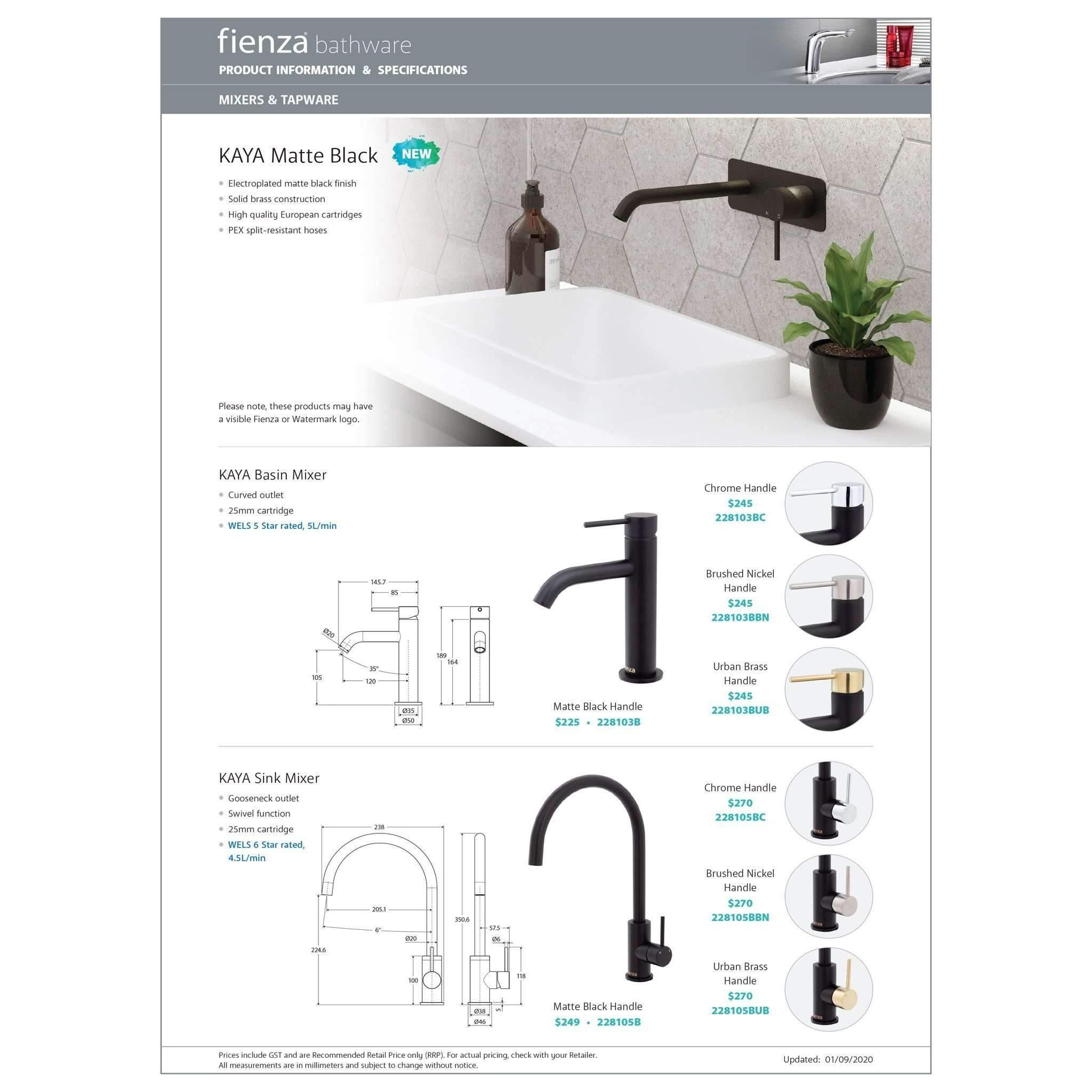 Kaya Basin/Bath Wall Mixer 160mm Outlet Matte Black Plate - Burdens Plumbing