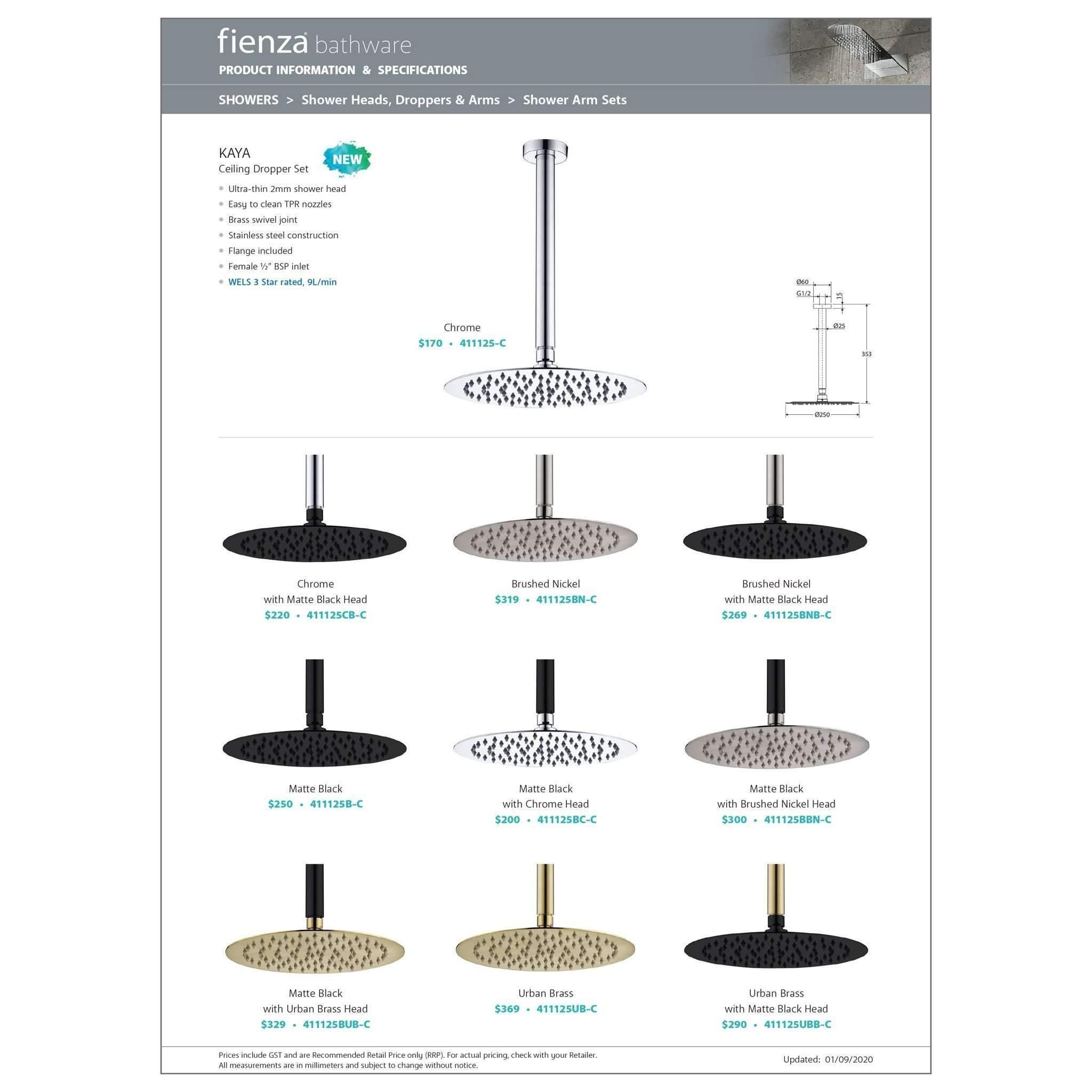 Kaya Shower Ceiling Dropper Set Matte Black - Burdens Plumbing