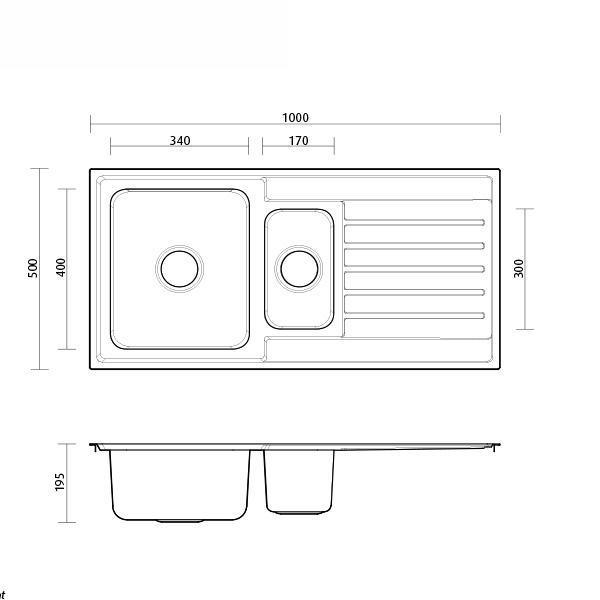 Kubic S/S Sink 1+1/2B-1D 1000X500 0T By Seima(Seima P#:Sks-Ka150-0T) - Burdens Plumbing