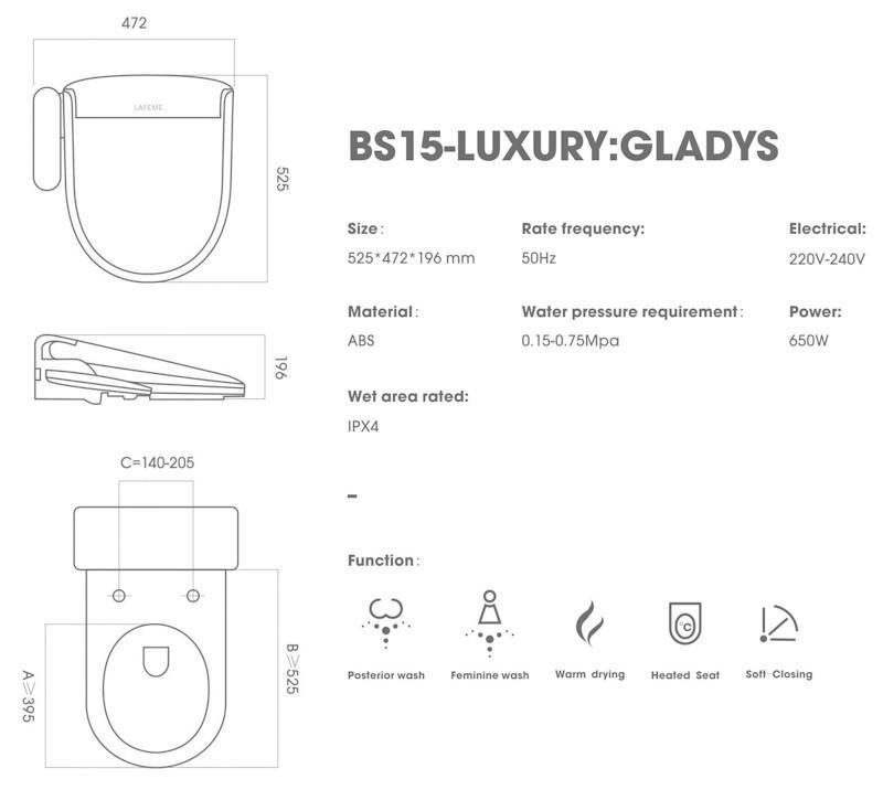 Lafeme Gladys Toilet Bidet Seat 525X472X196mm - Burdens Plumbing