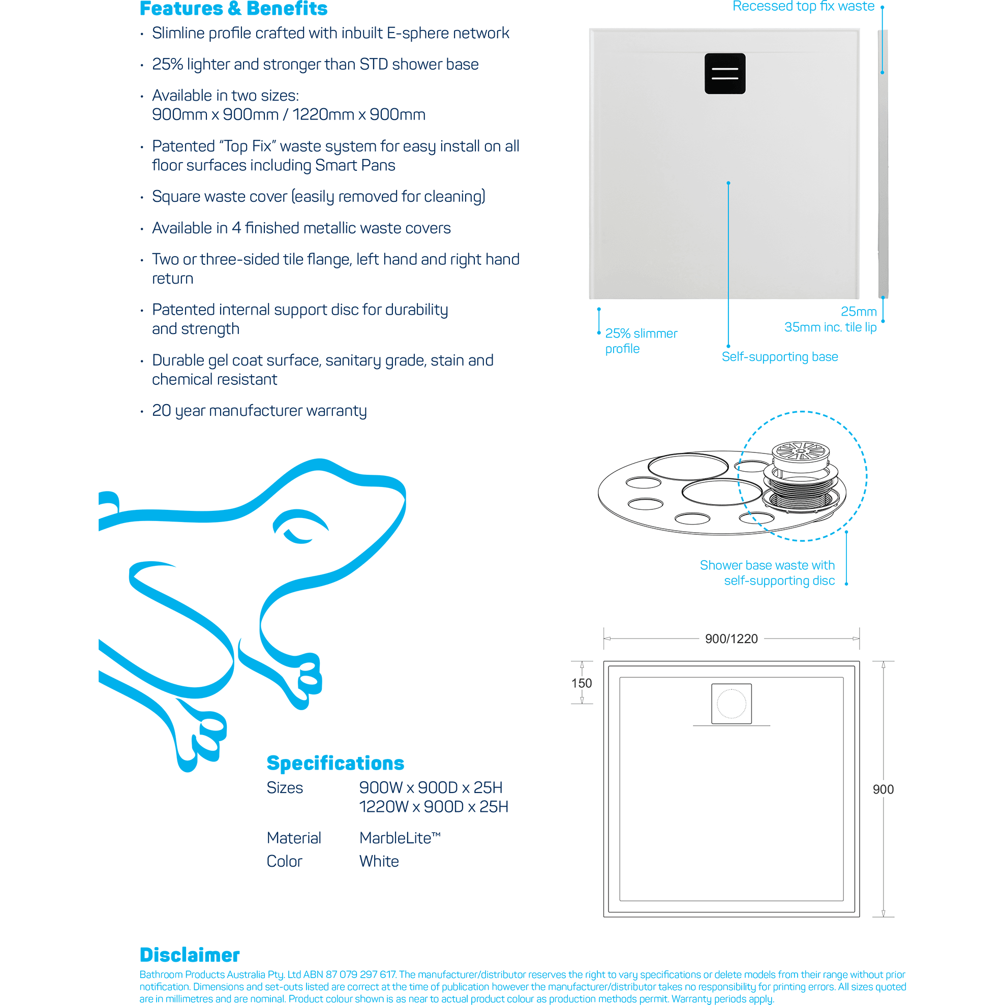 Marbletrend Flinders Shower Base - Burdens Plumbing