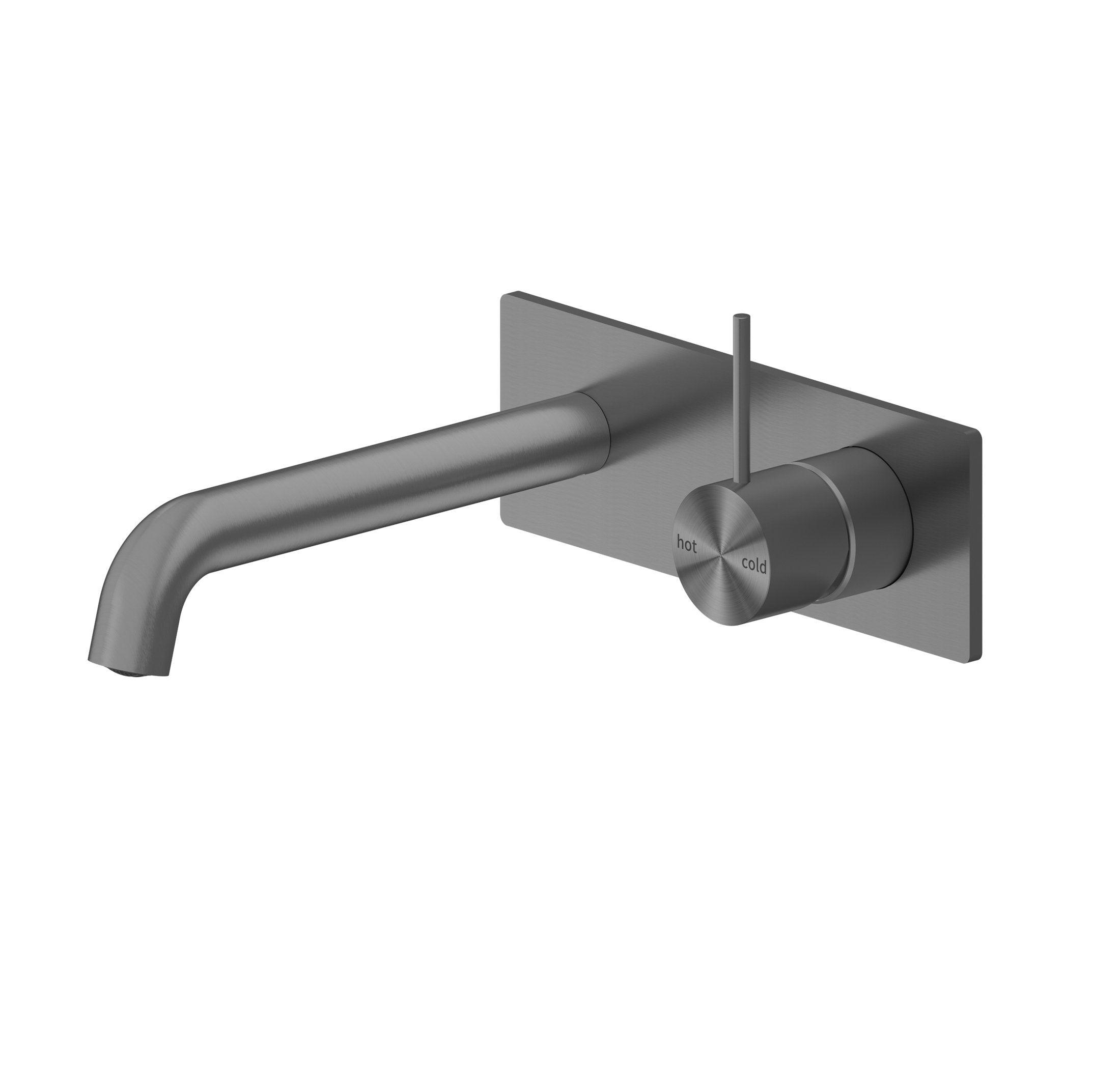 Mecca Wall Basin Mixer Handle Up 230mm Spout Gun Metal - Burdens Plumbing