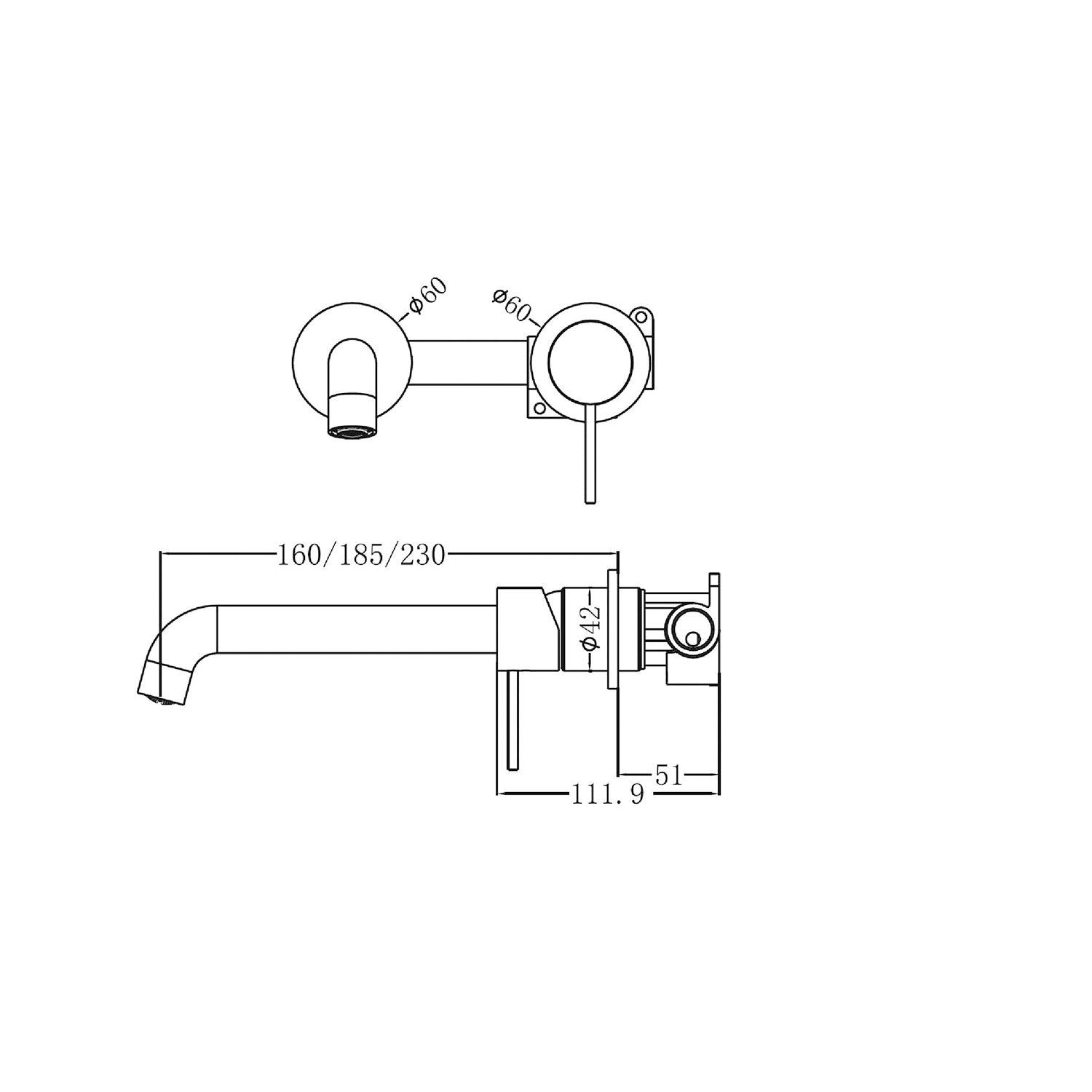 Mecca Wall Basin Mixer Sep Bp 180mm Spout Gun Metal - Burdens Plumbing