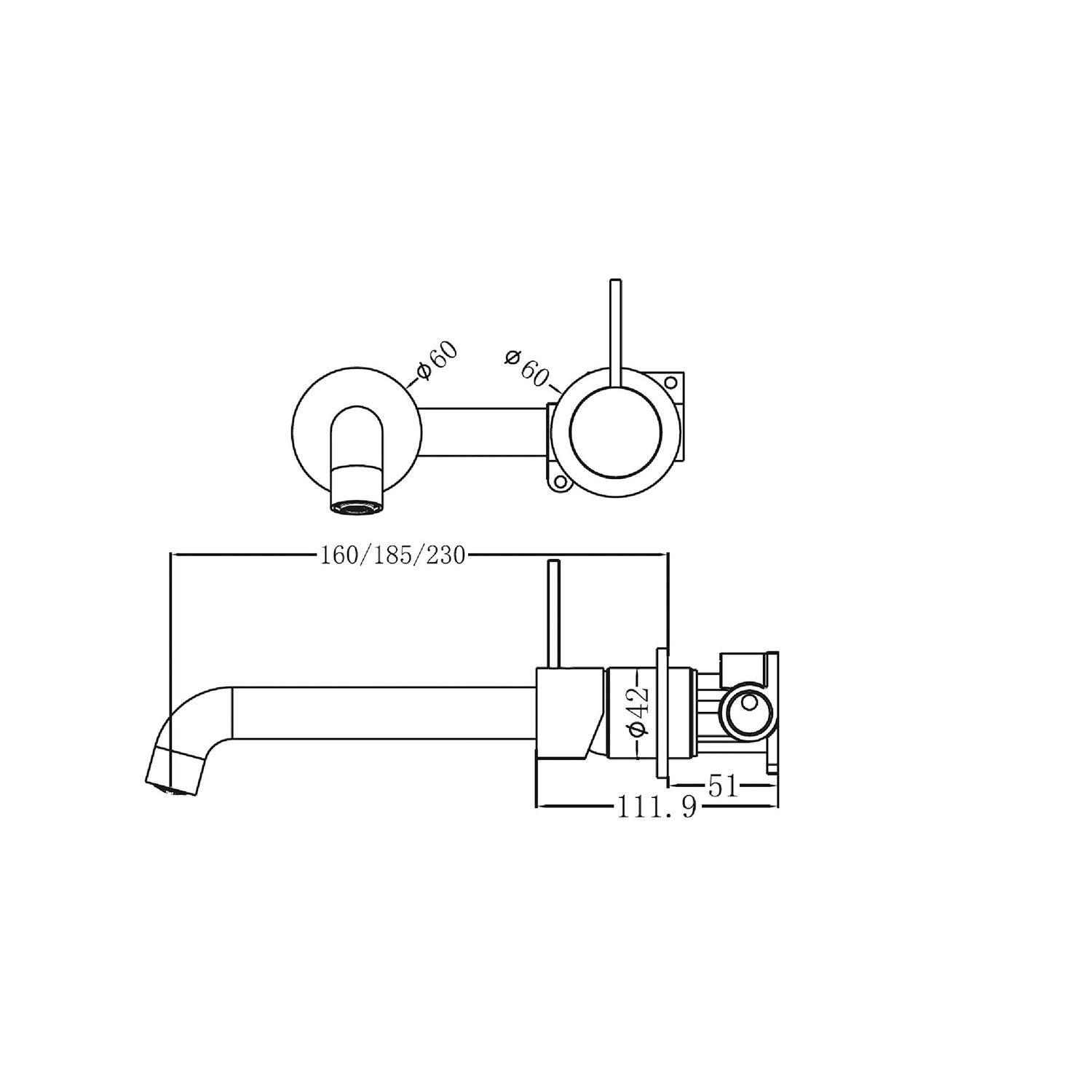 Mecca Wall Basin Mixer Sep Bp Handle Up 160mm Sp Gun Metal - Burdens Plumbing