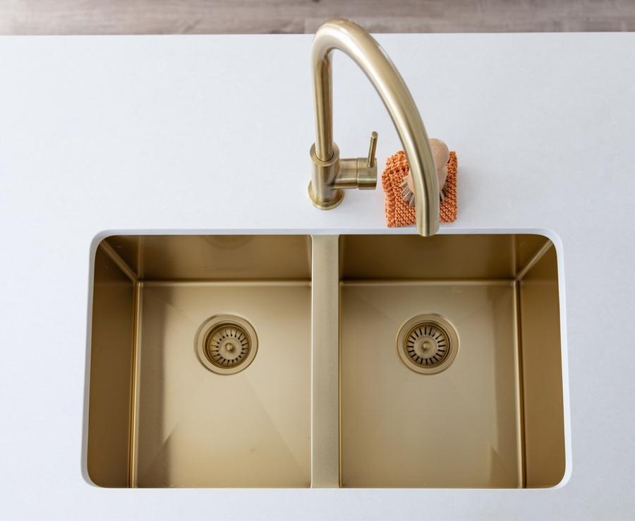 Meir Double Bowl Pvd Kitchen Sink 760mm - Brushed Bronze Gold - Burdens Plumbing