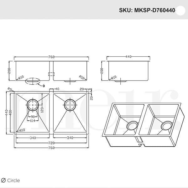 Meir Double Bowl Pvd Kitchen Sink 760mm - Brushed Bronze Gold - Burdens Plumbing