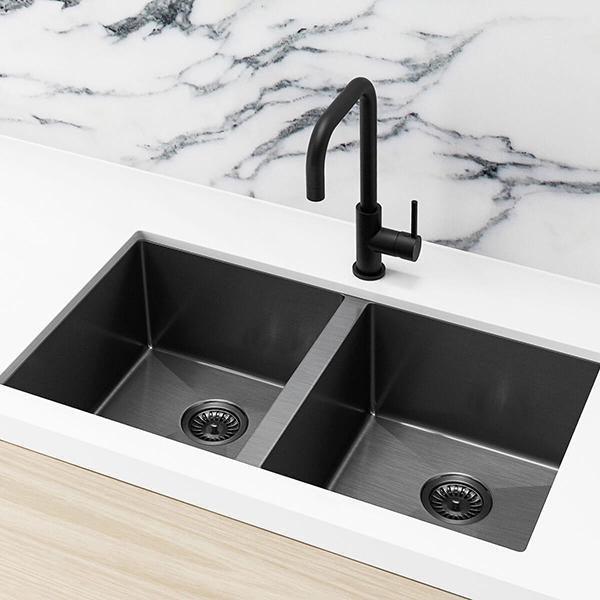 Meir Double Bowl Pvd Kitchen Sink 760mm - Brushed Gun Metal - Burdens Plumbing