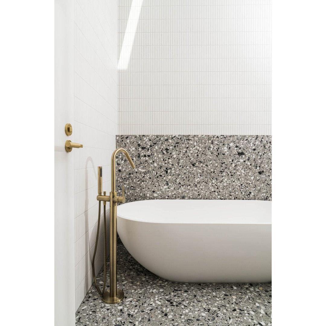 Meir Freestanding Round Bath Mixer With Hand Spray - Tiger Bronze - Burdens Plumbing