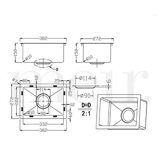 Meir Kitchen Mini Sink Single Bowl 382mm X 272mm - Brushed Nickel - Burdens Plumbing