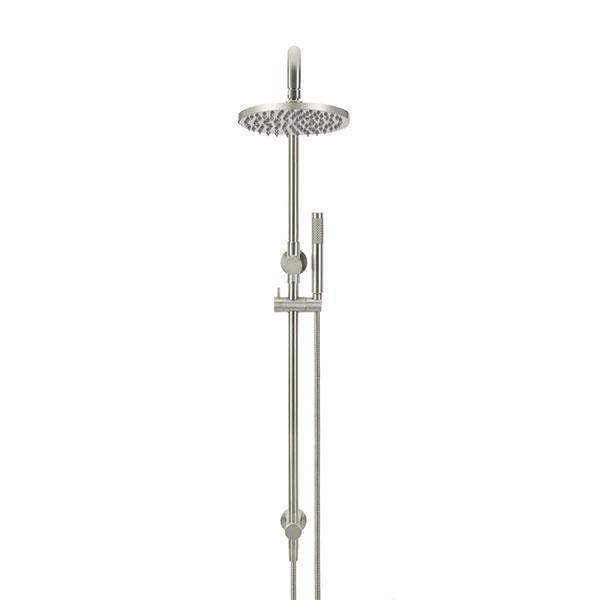 Meir Round Combination Shower Rail 200mm Rose & Hand Shower Brushed Nickel - Burdens Plumbing
