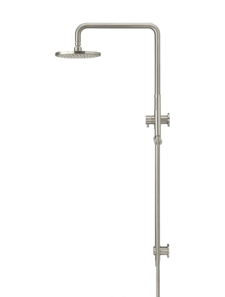 Meir Round Combination Shower Rail 200mm Rose & Hand Shower Brushed Nickel - Burdens Plumbing