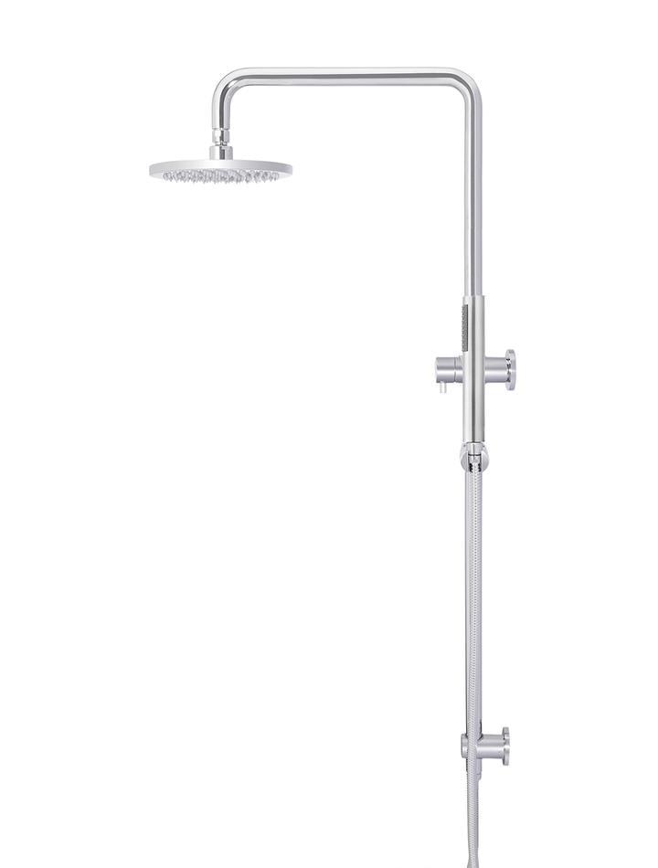 Meir Round Combo Shower Rail 200mm Rose 3-Function Hand Shower Polished Chrome - Burdens Plumbing