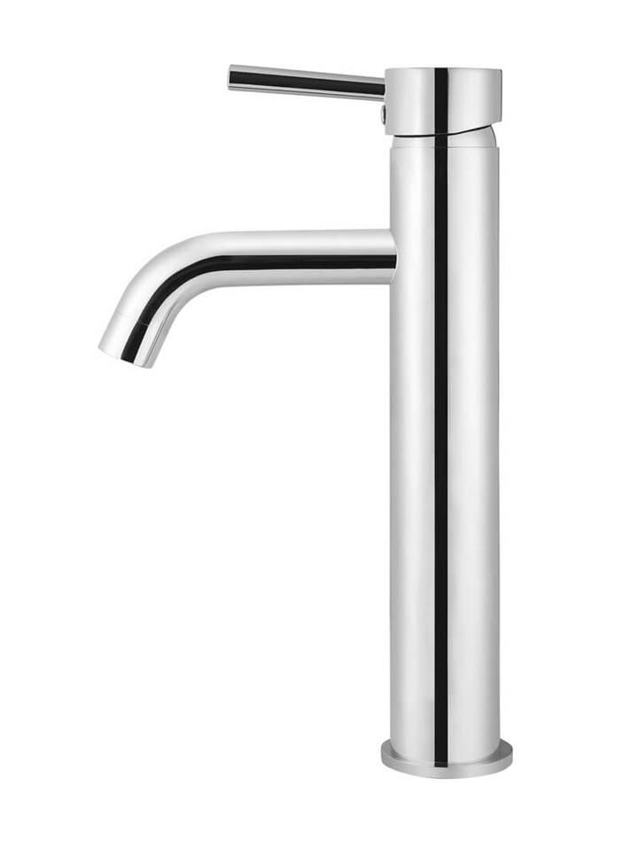 Meir Round Tall Chrome Basin Mixer With Curved Spout - Burdens Plumbing