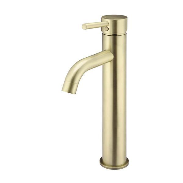 Meir Round Tall Tiger Bronze Basin Mixer With Curved Spout - Burdens Plumbing