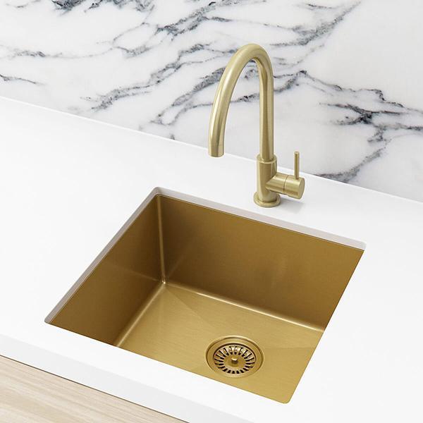 Meir Single Bowl Pvd Kitchen Sink 450mm - Brushed Bronze Gold - Burdens Plumbing