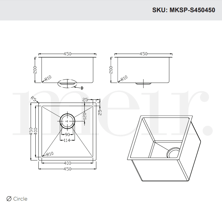 Meir Single Bowl Pvd Kitchen Sink 450mm - Brushed Gun Metal - Burdens Plumbing