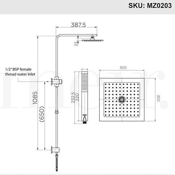 Meir Square 2-In-1 Matte Black Shower Rail Set 300mm - Burdens Plumbing