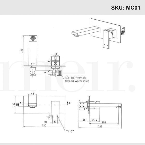 Meir Square Matte Black Spout And Mixer Combination - Burdens Plumbing