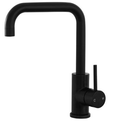 Milan Round Pin Lever 'Squared Neck' Gooseneck Sink Mixer - Black - Burdens Plumbing