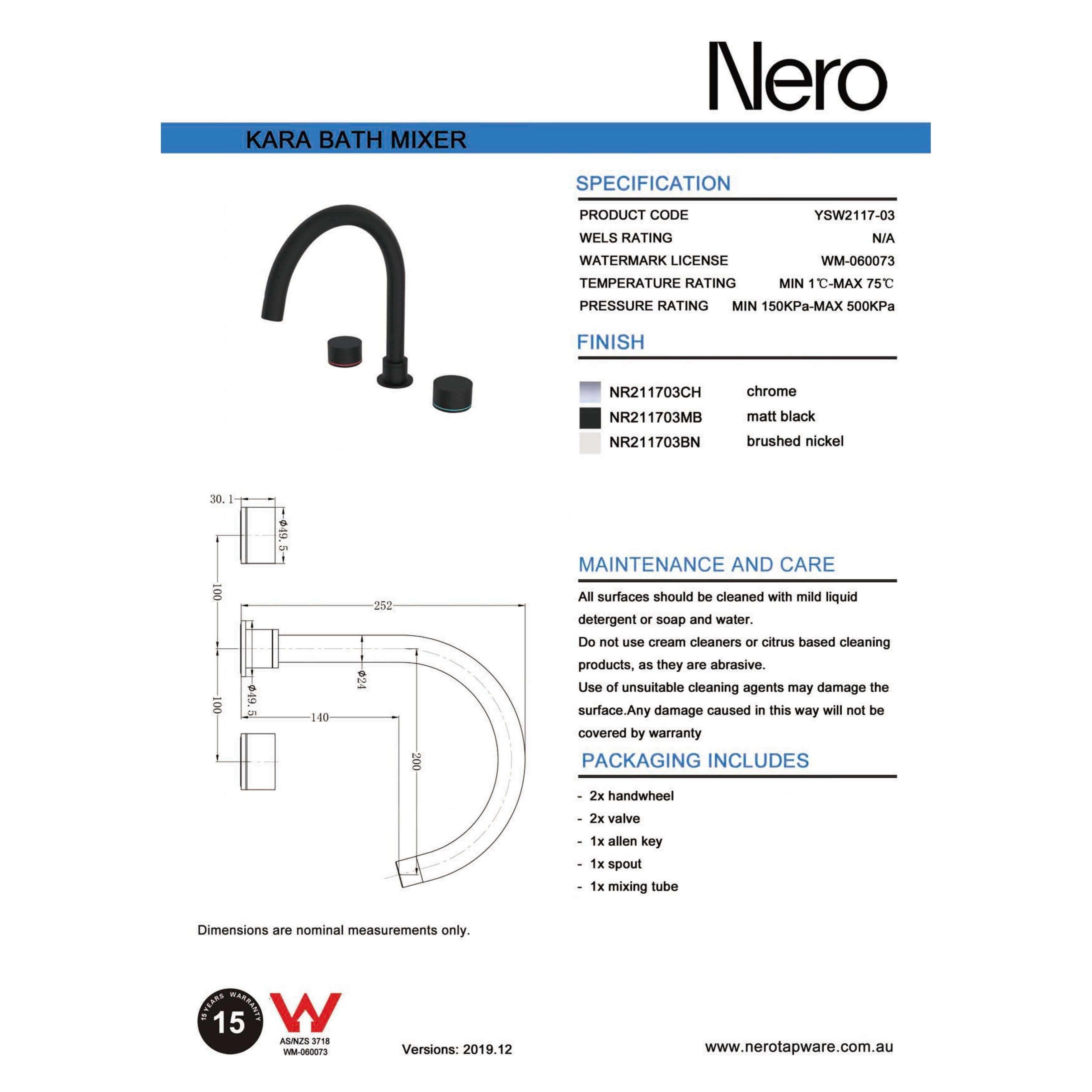 Nero Kara 3 Piece Bath Set - Matt Black - Burdens Plumbing