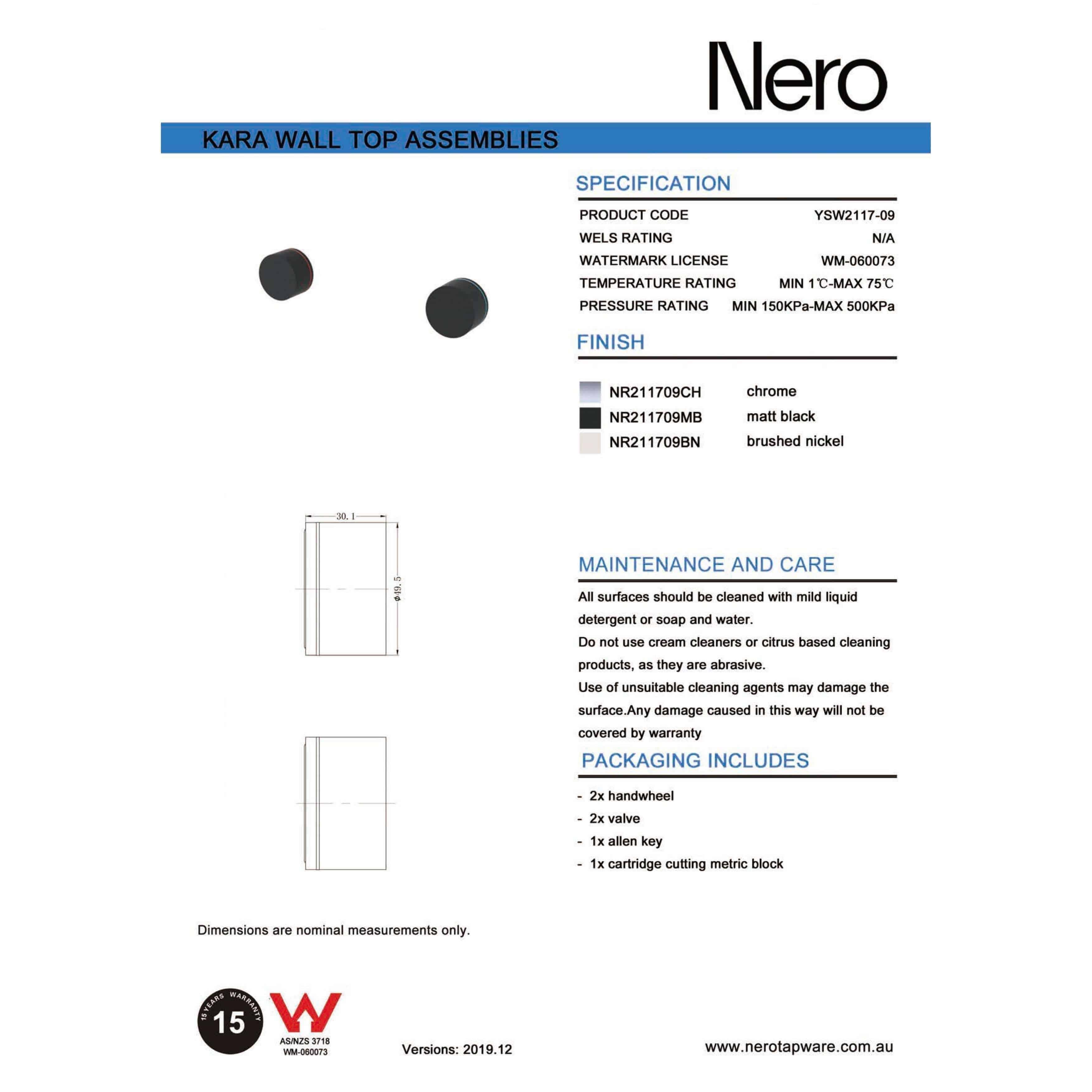 Nero Kara Wall Top Assemblies - Chrome - Burdens Plumbing