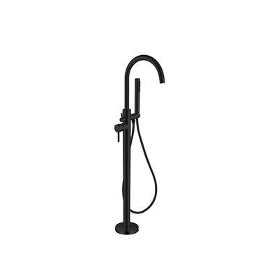 Nero Nova Round Floormount Mixer With Handshower - Matt Black - Burdens Plumbing