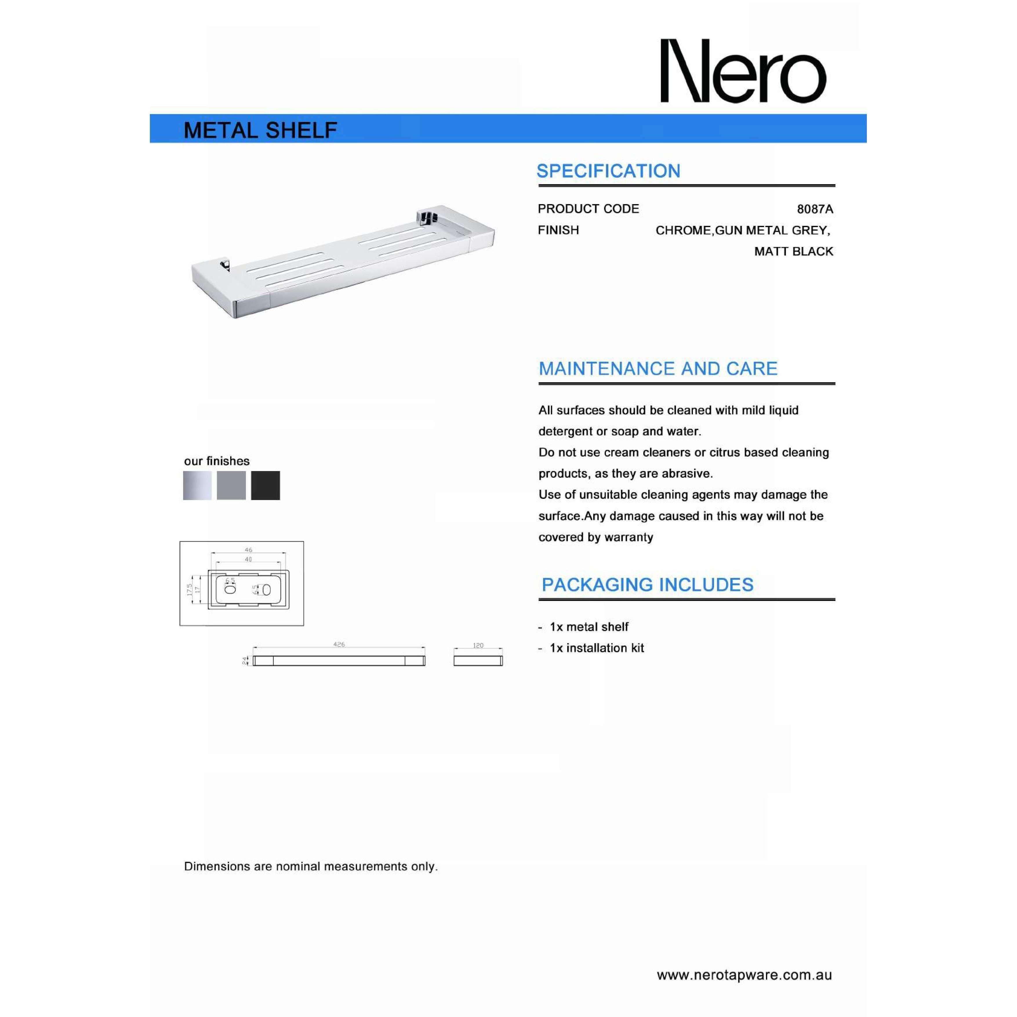 Nero Pearl/Vitra Metal Shelf - Gun Metal Grey - Burdens Plumbing