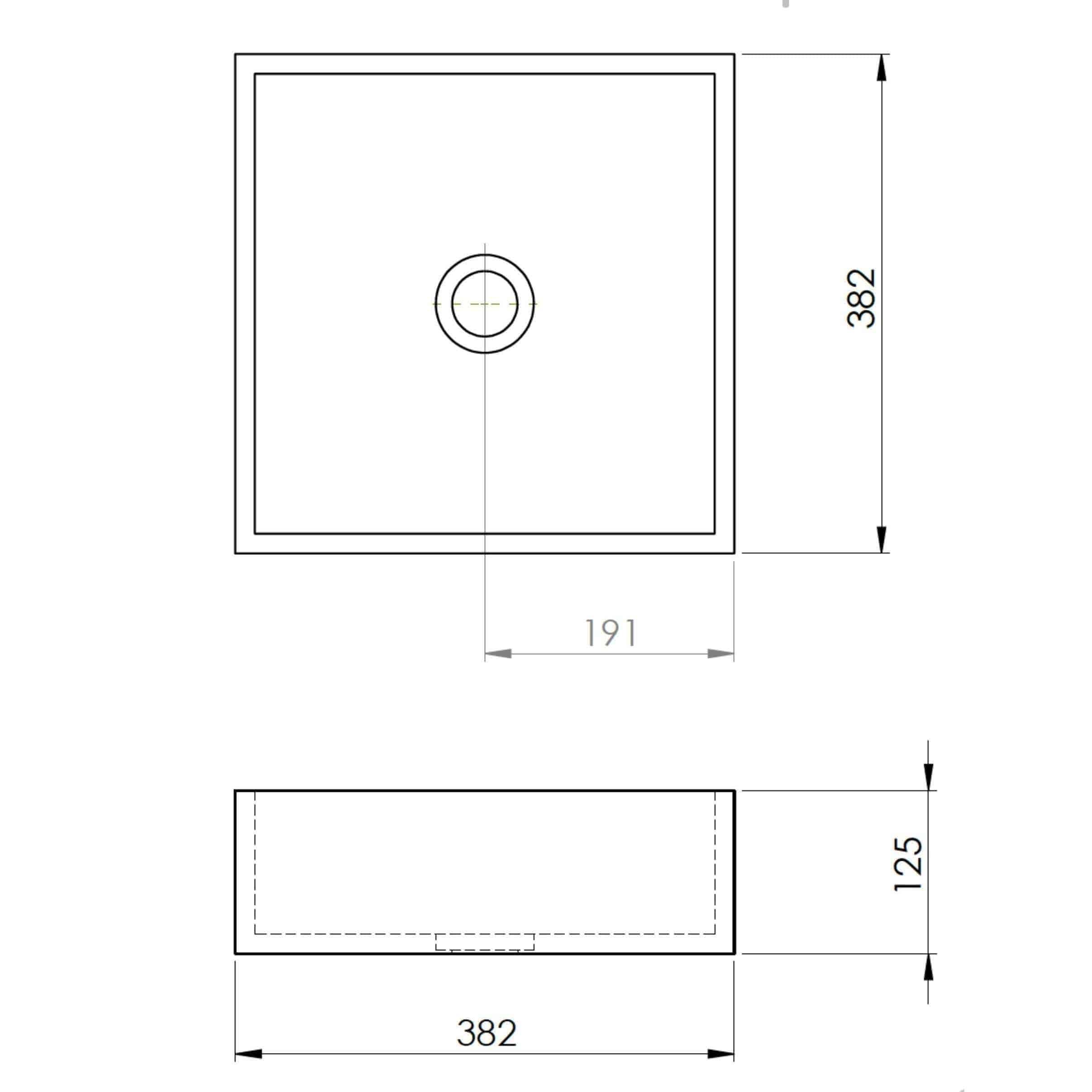 New Form Concrete Square Vessel Basin 380mm X 380mm X 125mm - Burdens Plumbing
