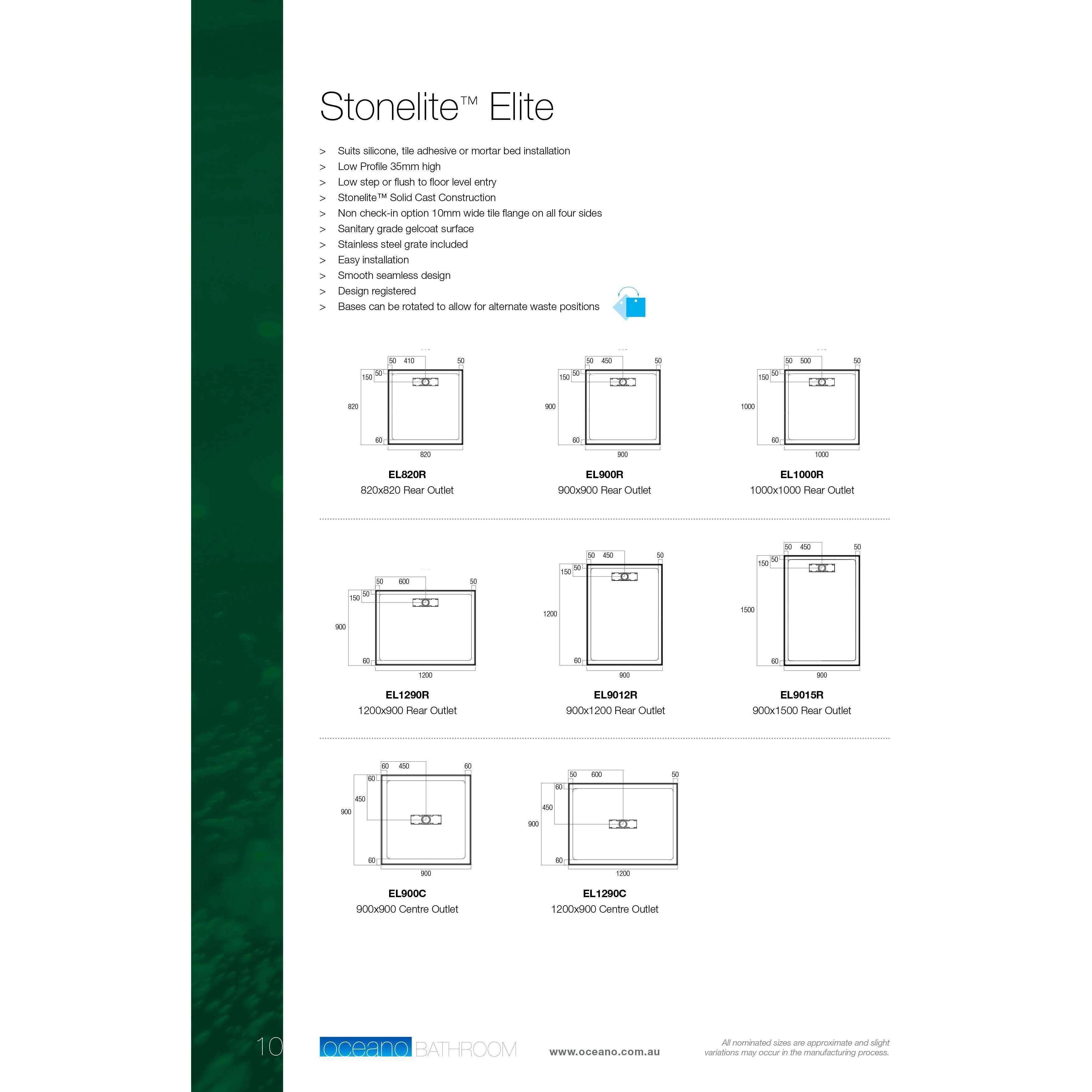 Oceano Stonelite Elite Base 1200 X 900 Rear Outlet S/Steel Grate - Burdens Plumbing