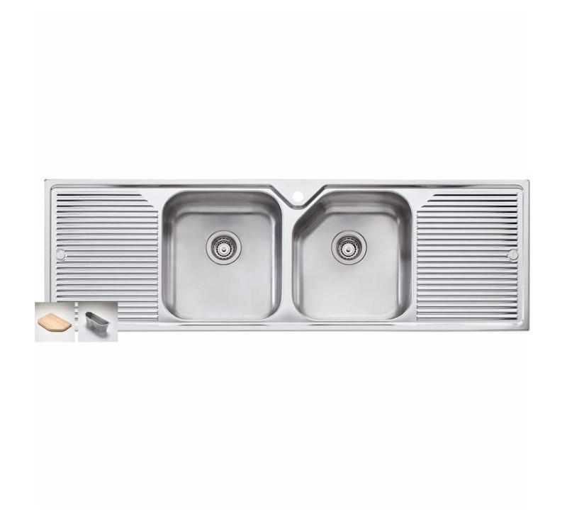 Oliveri Nu-Petite Dbl Bowl Topmount Sink W Dbl Drainer 1Th - Burdens Plumbing